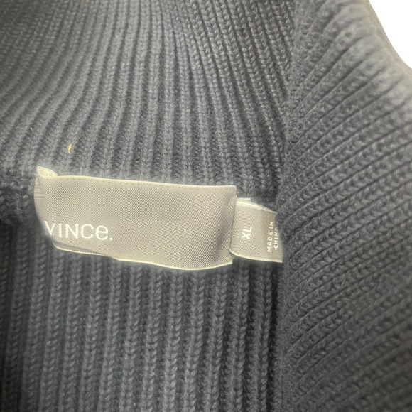 Vince XL Mens Navy Sweater Full Zip Reverse Zip Cotton Leather Trim - Picture 4 of 6